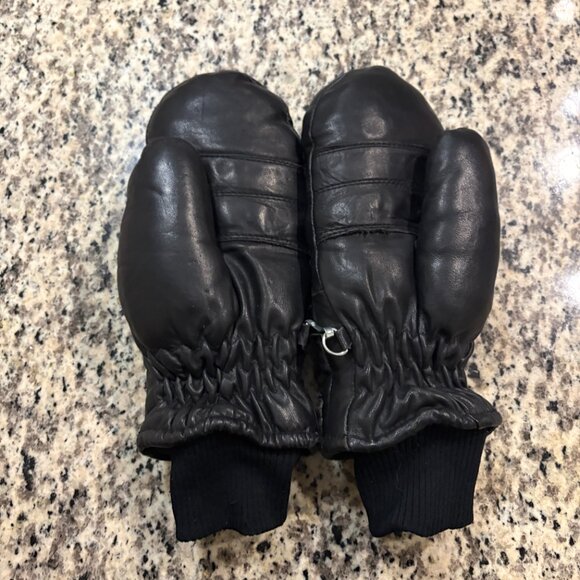 Vtg Kombi Leather Mittens Unisex Medium Black Insulated Wrist Cuff Ski Snowboard - Picture 2 of 9